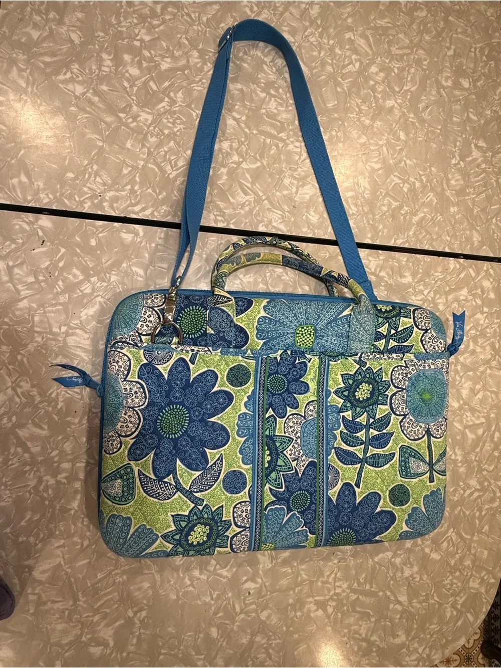 Vera Bradley Blue and Green Floral Quilted Laptop Bag